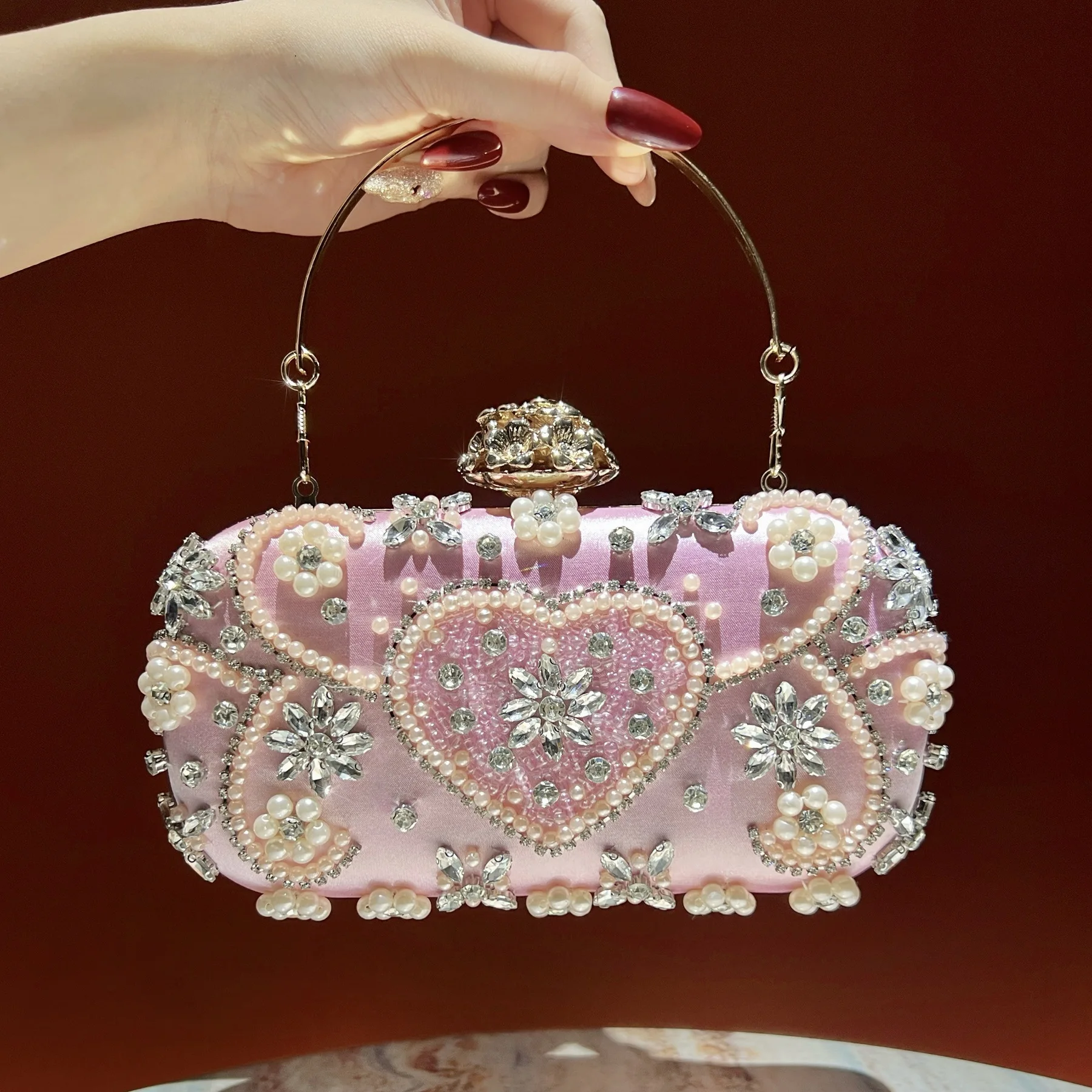 New fashion with cheongsam embroidered small tote bag with diamonds premium clutch bag exquisite and versatile dinner bag