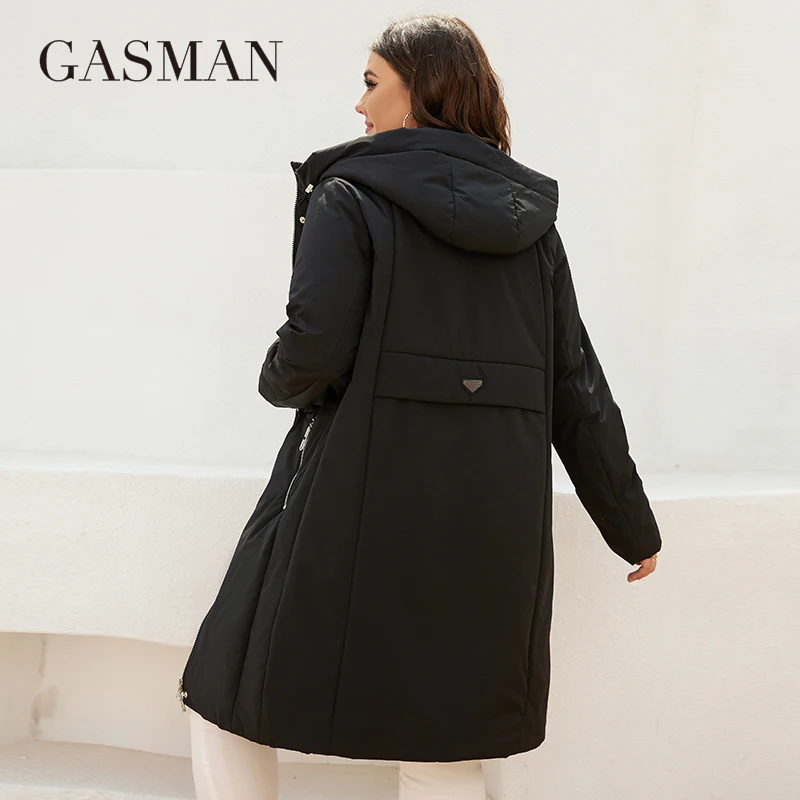 GASMAN women\'s jacket spring 2022 long Fashion Woman coat hooded waistline casual Outwear Brand High-Quality lady parkas 8293