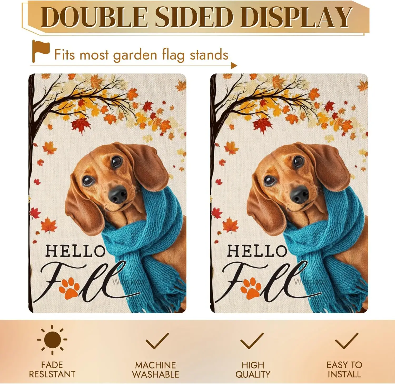 مرحبا الخريف الألماني حديقة العلم للخارج 12x18 بوصة مزدوجة الوجهين الخيش مابل ليف مزرعة عطلة في الهواء الطلق ساحة العلم H HHJ #6