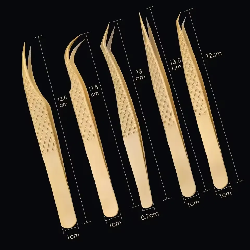 1pc Eyelash Tweezers for Extension Golden Stainless Steel High Precision Tweezer for Volume Fans Professional Tools