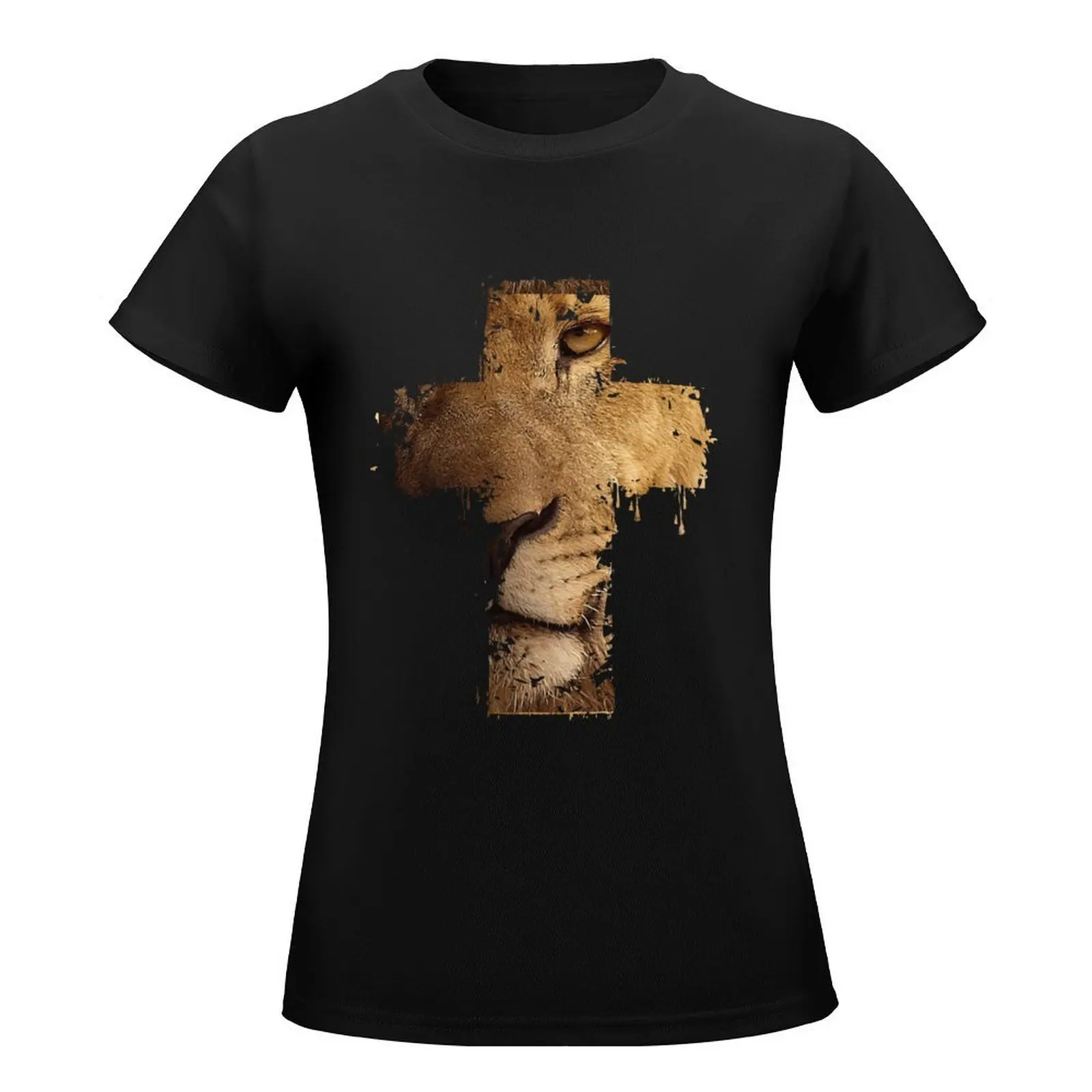 Lion Cross Christian T-Shirt animal print shirt for girls vintage clothes ariat shirts for Women