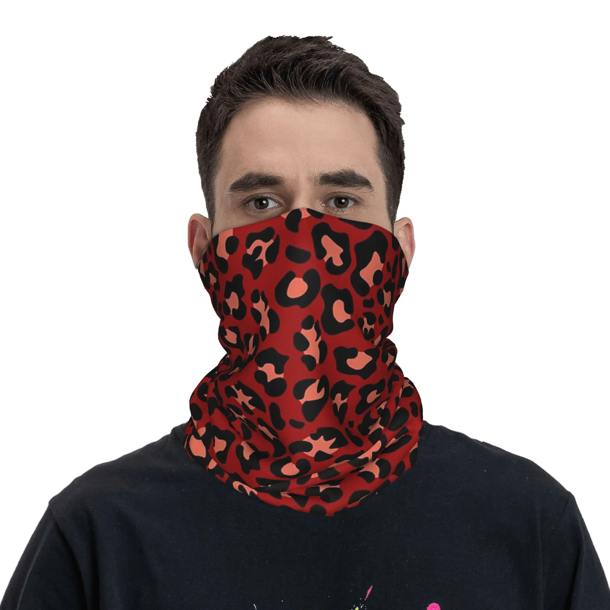 

red Leopard Print Bandana Neck Cover Printed Wrap Scarf Cycling Scarf Cycling for Men Women Adult Washable