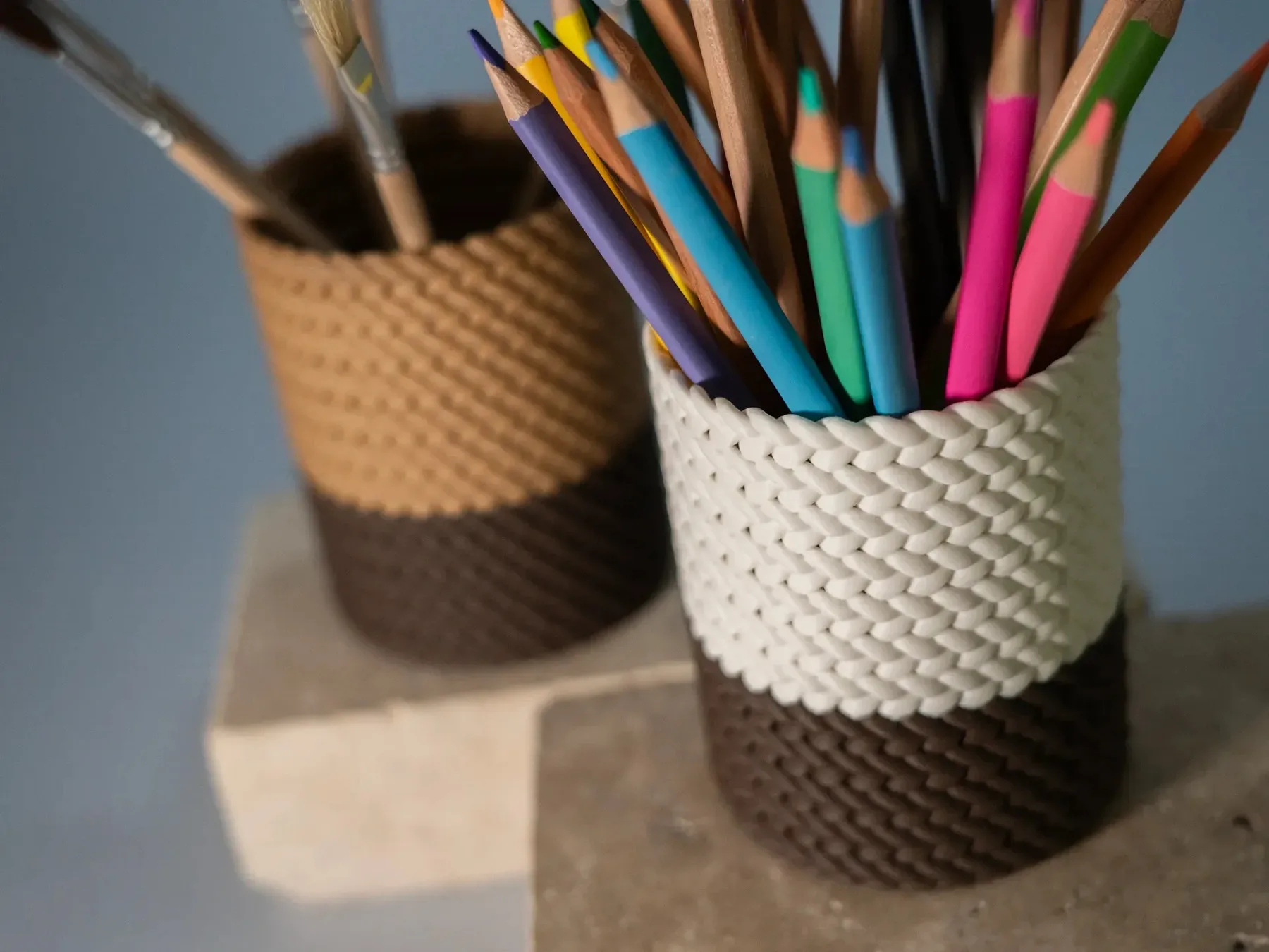 3D Printed Rattan Design Pencil Case Desktop Storage Bin Student Stationery Office Pen Holder