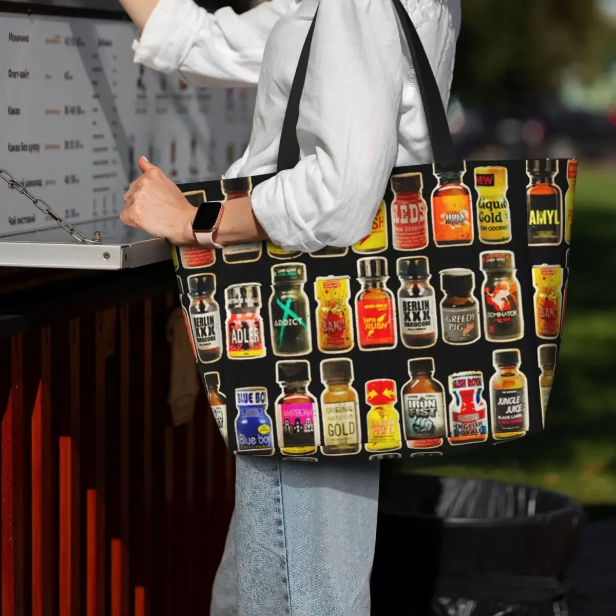 

Poppers Bottles Gay Rush Jungle Juice Amyl Inhaler Beach Tote Bag Sport Gym Yoga Large Tote Bag Women Travel Bag Fitness bag
