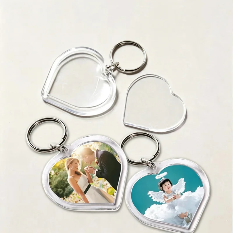20/100/200PCS Creative DIY Insert Photo Picture Holder Acrylic Keychain Keyring Souvenir Heart-Shaped