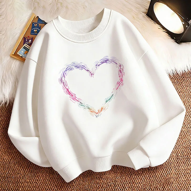 Lustiger Kinder-Sweatshirt-Pullover mit Herz-Motiv, Rundhalsausschnitt und Grafik-Print, Kapuzenpullover für Jungen/Mädchen