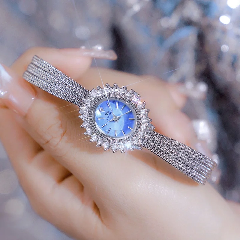 BS-Montre à quartz étanche pour femme, petit cadran en diamant, montre-bracelet décontractée pour femme, argent, luxe, mode élégante, 1845