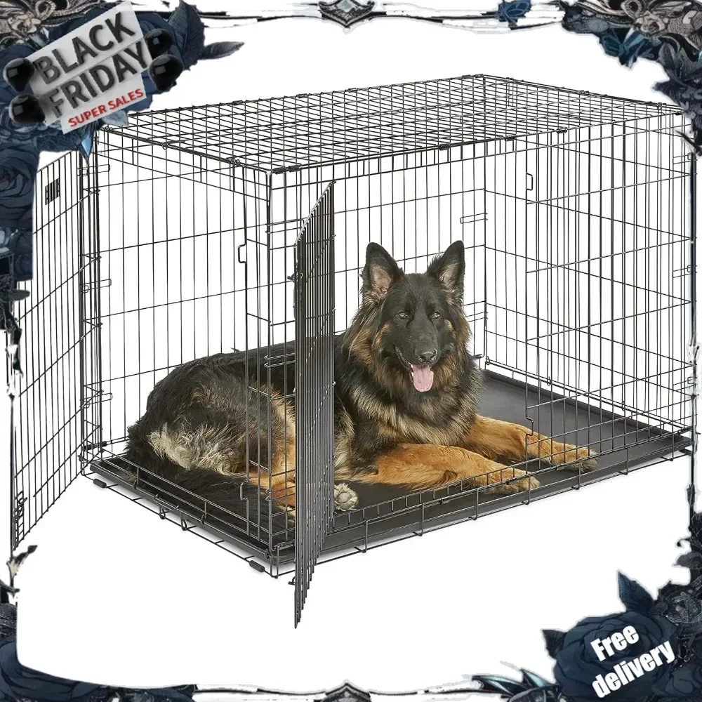 Newly Enhanced Double Door iCrate Dog Crate, Includes Leak-Proof Pan, Floor Protecting Feet, Divider Pane