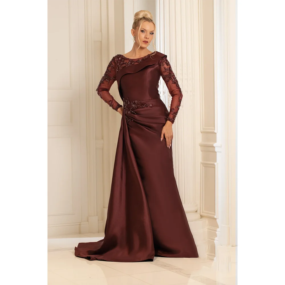 

Customized Boat Neck Long Evening Dresses Elegant Satin Sleeveless Formal Occasion Prom Gowns Bead Crystal 2025 Prom Dresses