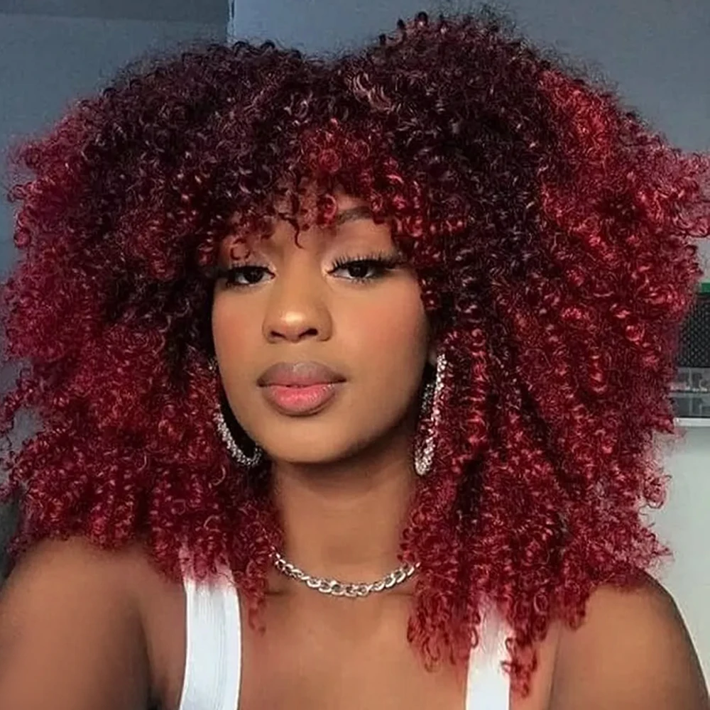 

Короткие винно-красные парики длиной до плеч, синтетический кудрявый вьющийся парик для чернокожих женщин, ежедневное использование, концерты, тематическая вечеринка, косплей, Хэллоуин