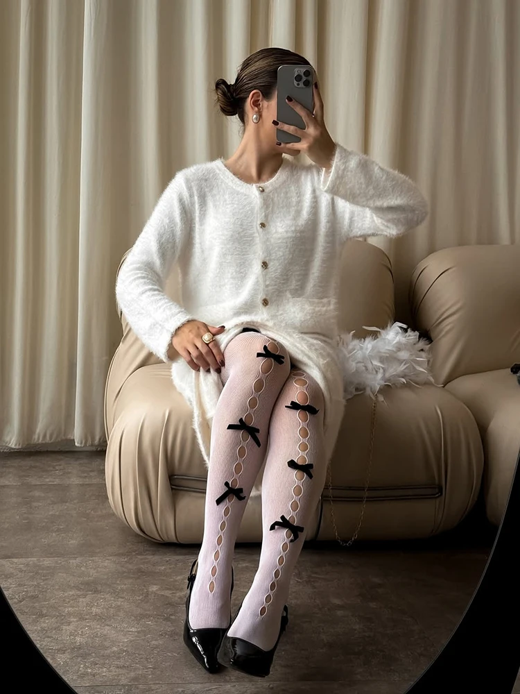 Summer Thin Butterfly Knot Net Socks Sexy Hollow Out See-through Fishing Net Jumpsuit Socks Pantyhose for Women Pantyhose