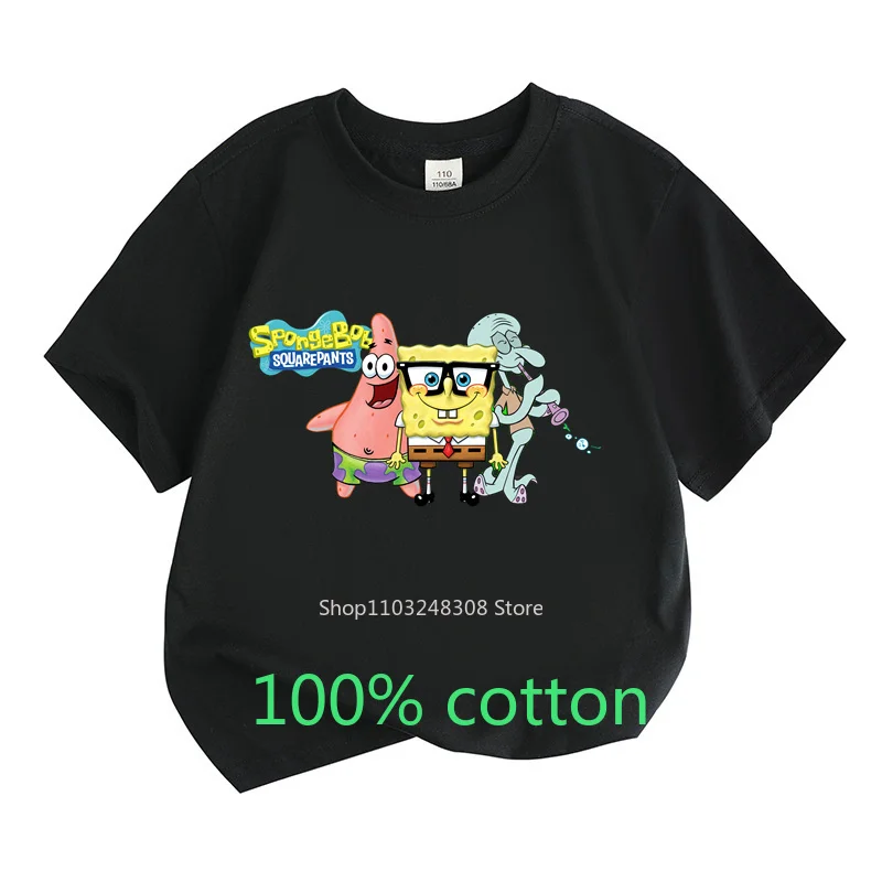 SpongeBob Patrick Star 100%Cotton T-shirt Summer Fashion Children Clothes Kids Tops Toddler Round Neck Short-sleeved Cartoon