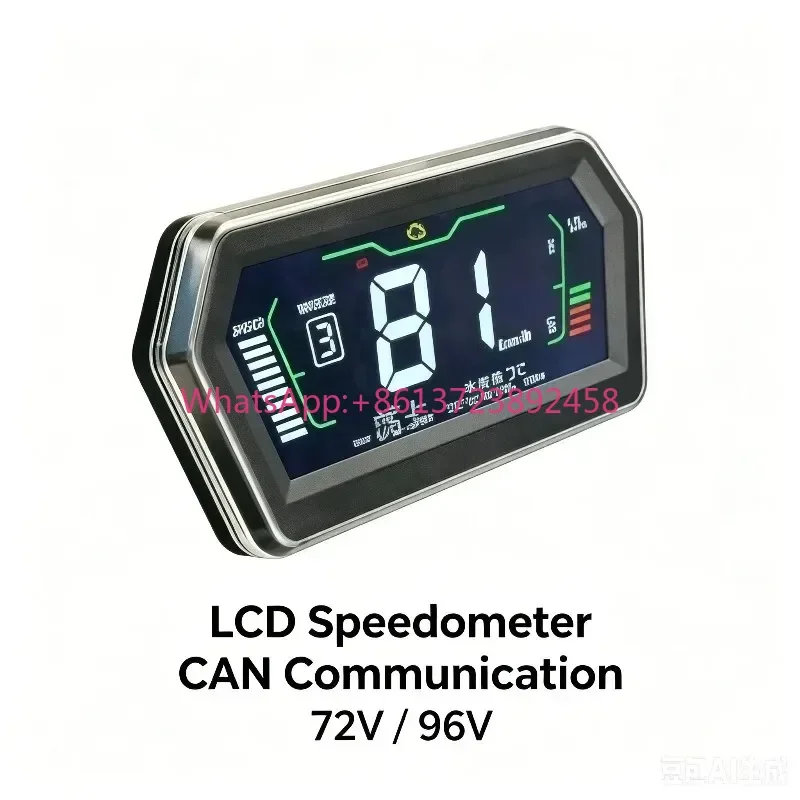 LCD Display Speedometer For Controller, Adjustable With CAN & 1-Wire Communication, 72V 96V For Electric Scooter