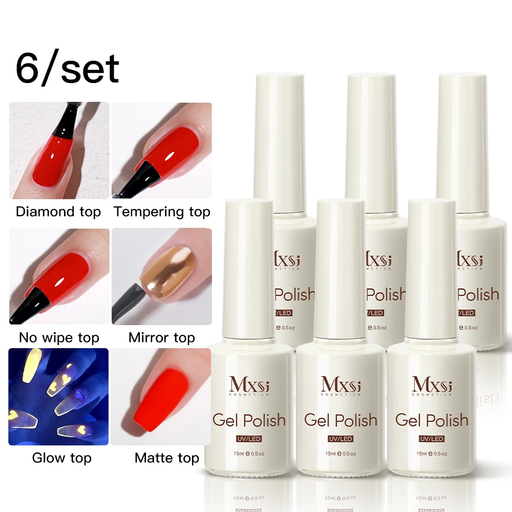 15 مللي معطف فوقي هلام مسمار مجموعة طلاء الأظافر 6 قطعة/المجموعة لا مسح/مرآة/توهج/الماس معطف فوقي مسمار طقم فني طويل الأمد UV جل الأظافر لوازم #1