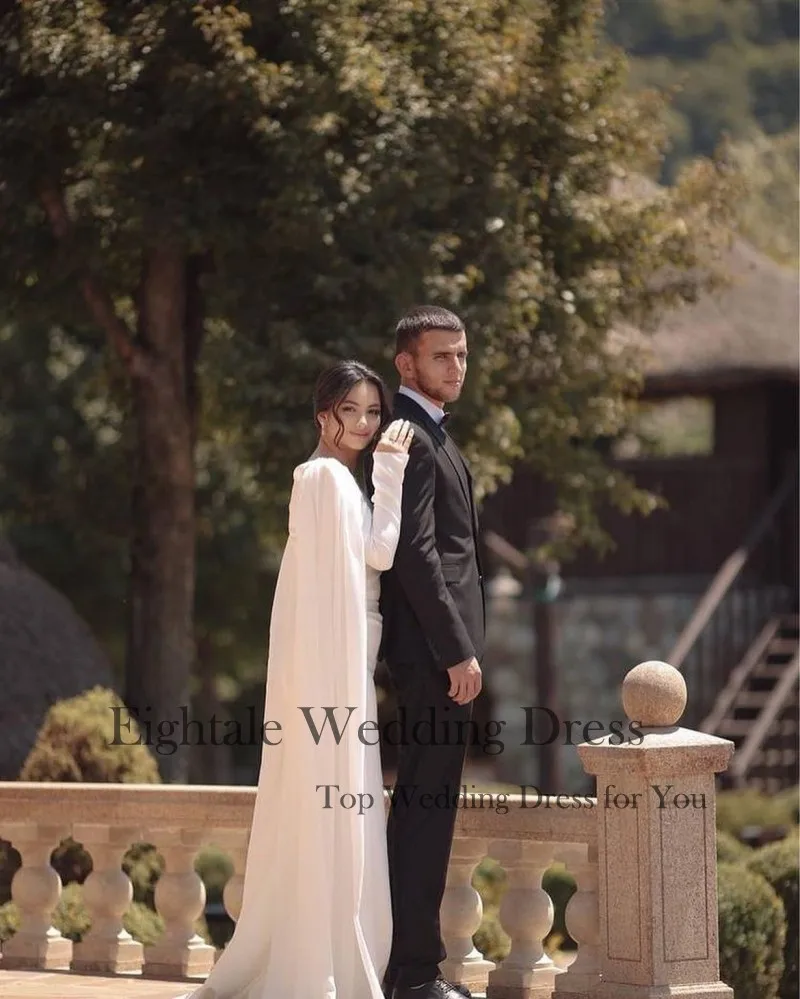 Eighale Arabic Mermaid Wedding Dresses Customized Scoop Cap Long Sleeves Simple Beach Boho Bridal Gown