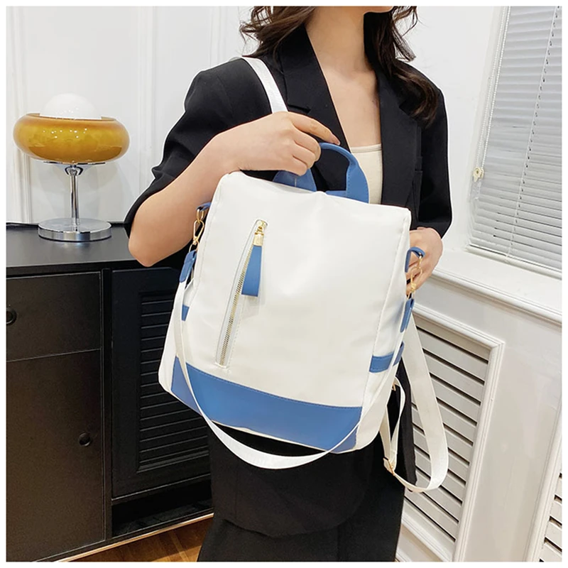 Waterproof Oxford Cloth Stitching Women's Backpack Anti-theft Back Zipper Girls Schoolbag Casual Travel Single Shoulder Backpack