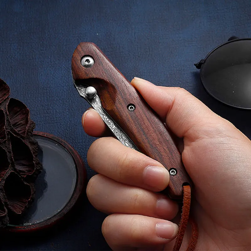 Folding Knife Damascus Steel Mini Carry Pocket Knife Defense Sharp Outdoor Knives Camping Portable Fruit Knife