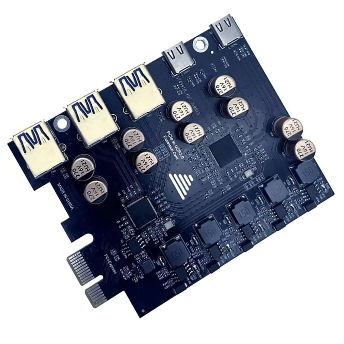 PCIe X1 USB 3.2 Gen1 Expansion Card, 5-Port(2 USB-C+3 USB-A) 5Gbps PCI Express Add-on Card for Desktop PC