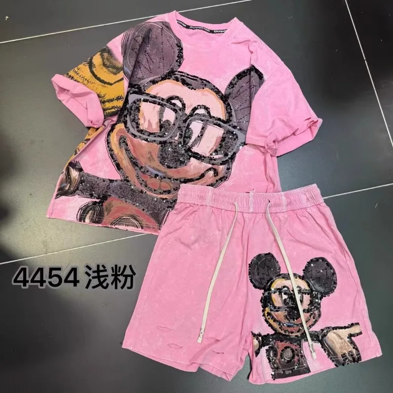 Heavy Industry Commute Style Cartoon Short-sleeved T-shirt Outfits Women's Loose Casual O-neck Top Tees Kawaii Short Pants Set