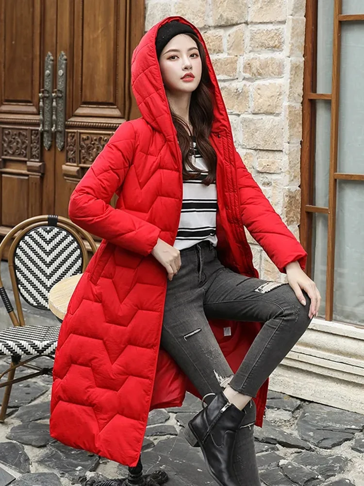 Slim Warm Hooded Lace Up Parkas Chaquetas Chic Fashion Windproof New Coat Casual Solid Cotton Padded Winter Baggy Parca Jaqueta