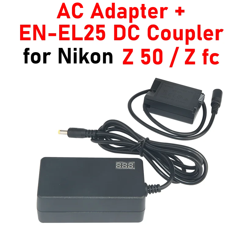 EN-EL25 Dummy Battery Power Kit LED Display AC Adapter+EN-EL25 DC Coupler for Nikon Z fc Z 50 Zfc Z50 EN-EL25 AC Adapter