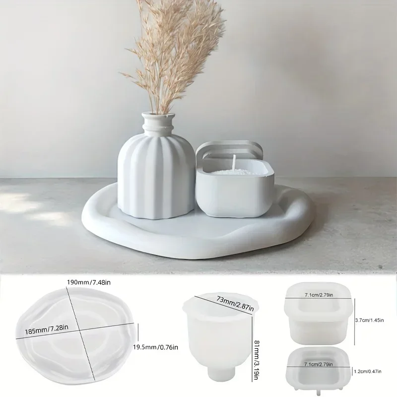 

3Pcs 2026 New model Advanced Silicone Molds Round Cloud Tray Stripe Vase Square Candle Jar Resin Plaster Concrete Home Decor