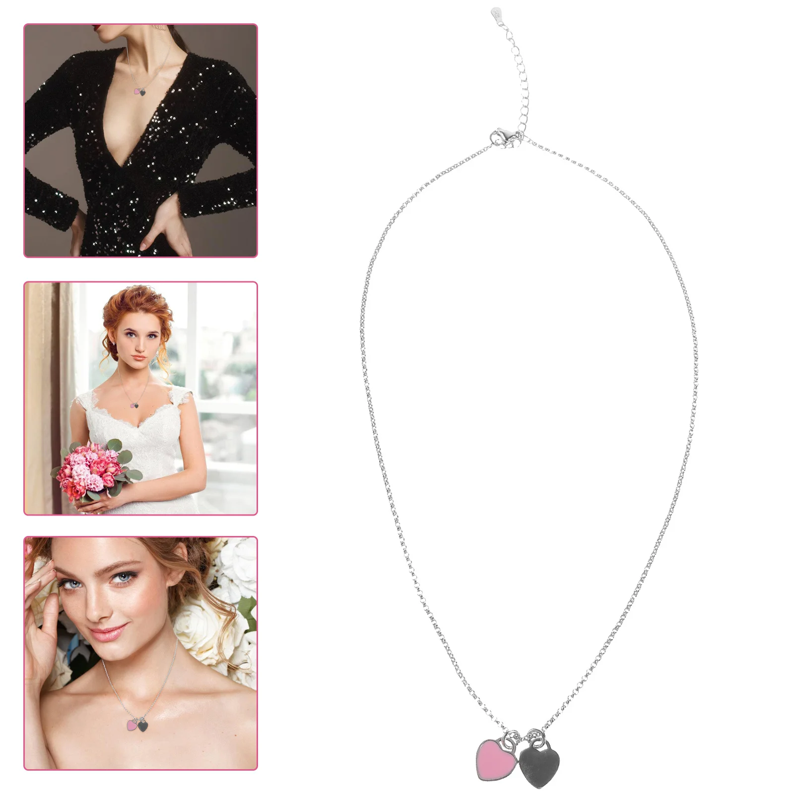

Double For Women Fashion Love Heart Design Heart Pendant Necklace Day Jewelry Gift Neck Chain