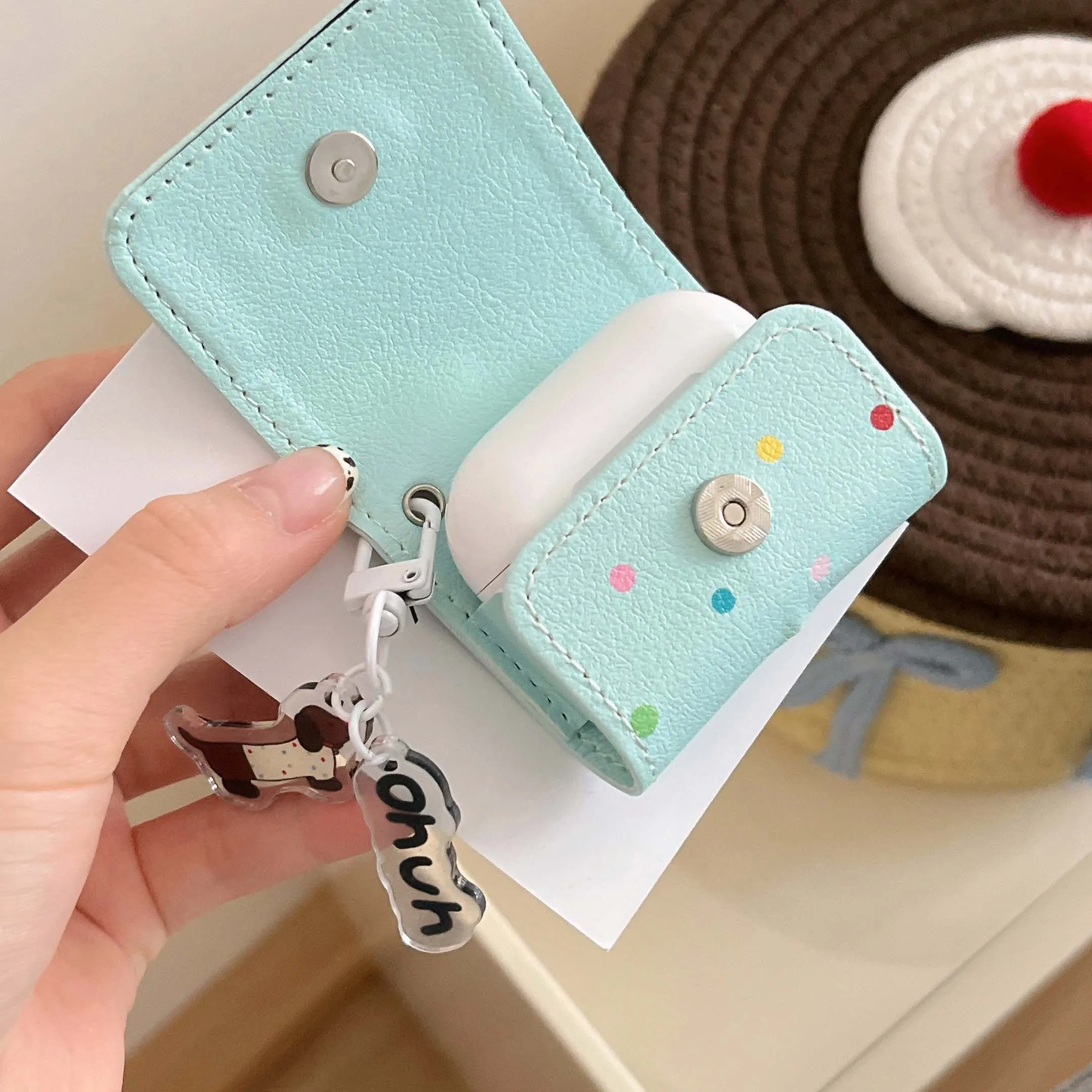 Mint green summer leather shocproof fundas for apple airpods 1 2 pro2nd 3 pro cartoon dachhund pendant charging box headset case image 5