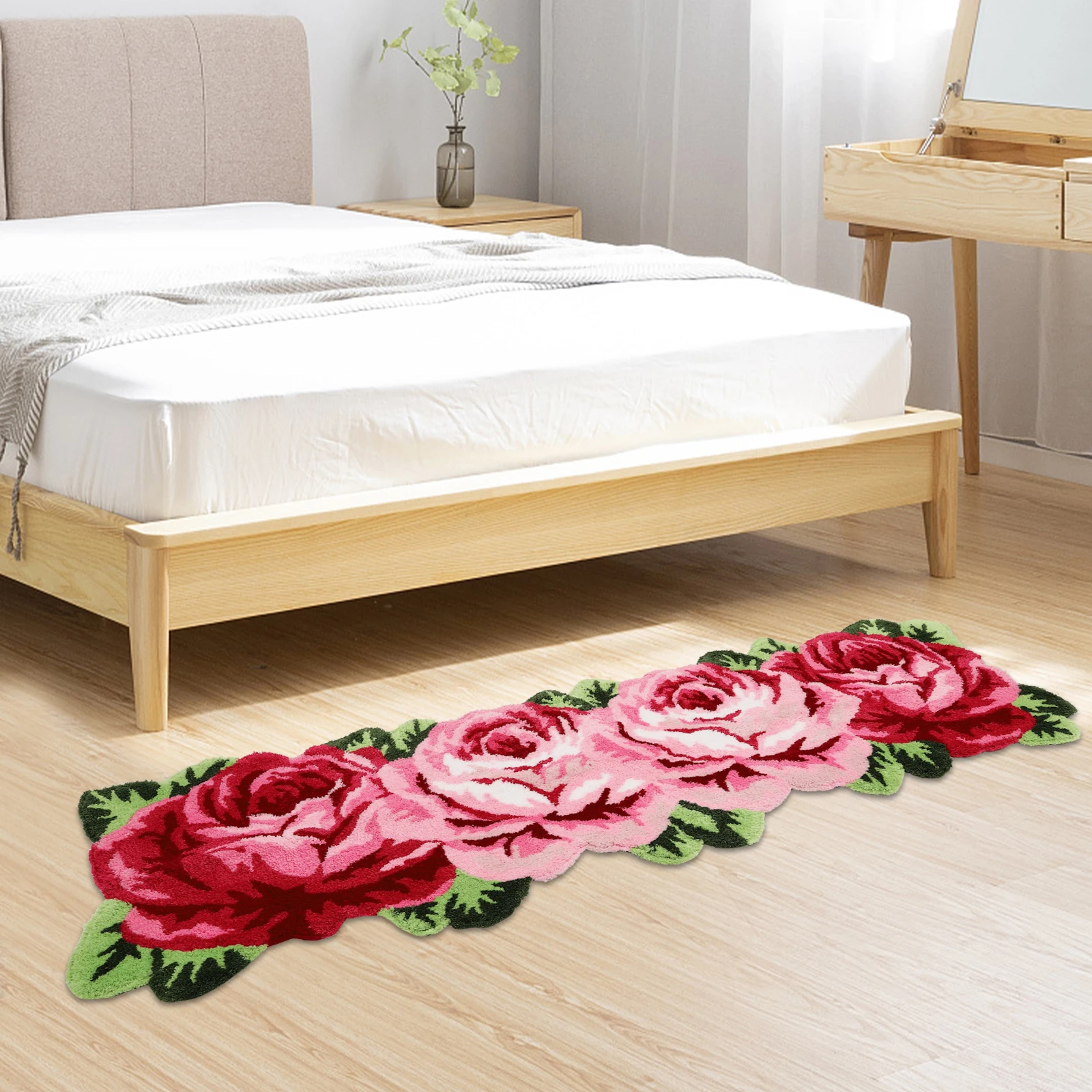 Flower Rug Mat Anti-slip Modern Carpet Washable Floor Mat TPR Backing 165*60cm House Decoration Romantic Atmosphere