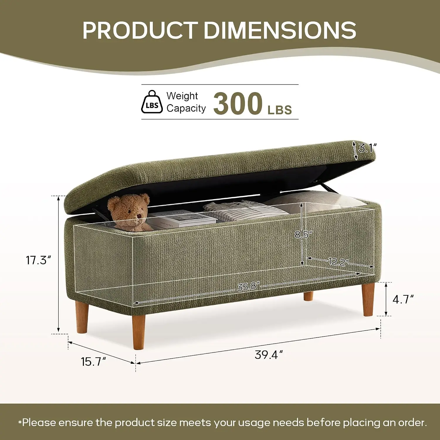 Ottoman Storage Upholstered Bench 39 4 Inch Living Room