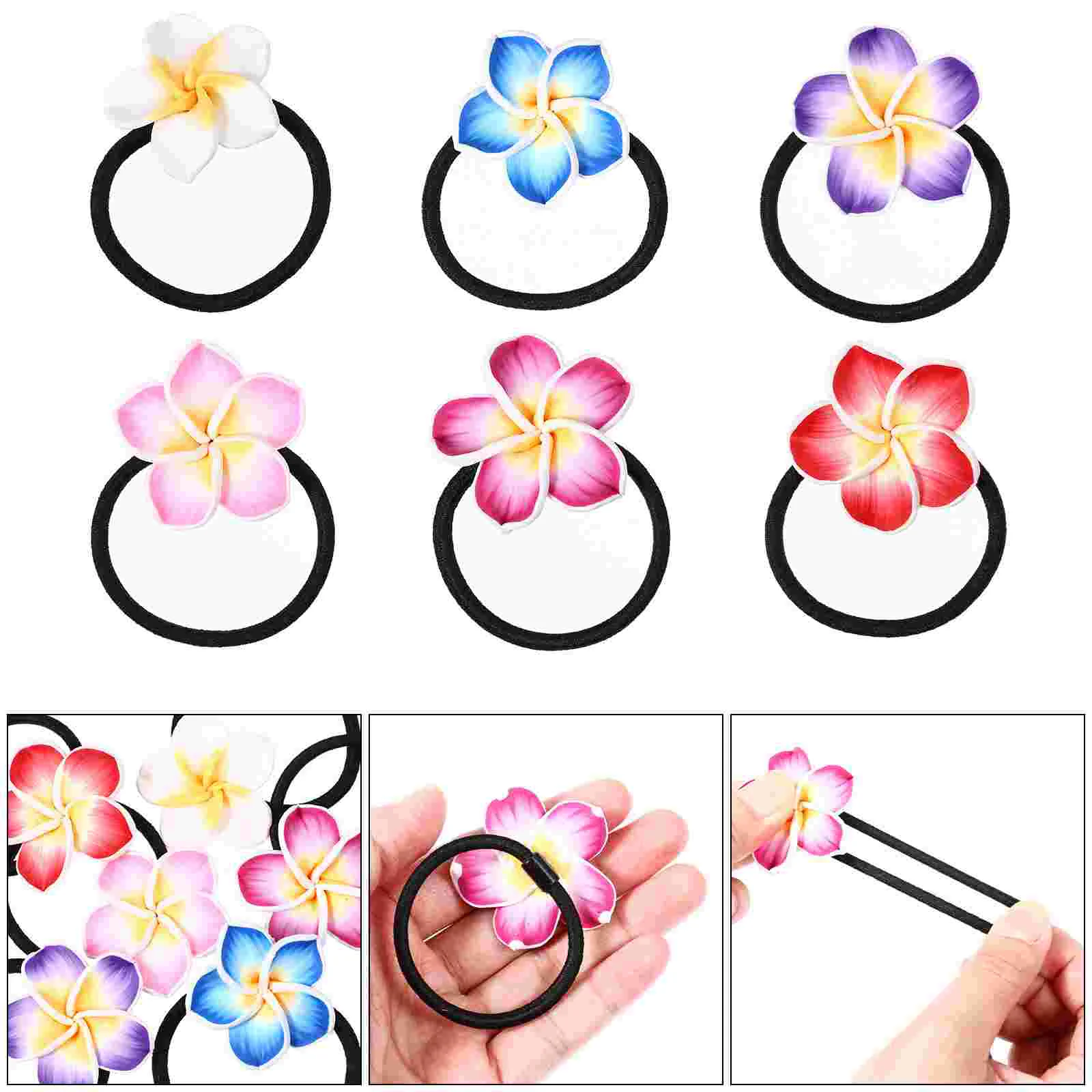 mixed color Hair Ties Foam Hawaiian flower Frangipani Flower bridal hair band elastic bands Beautiful Durable Hair Rope