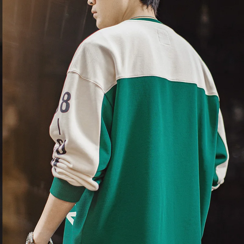 

Мужской винтажный свитшот Maden с буквенным принтом и цветовыми блоками, свободный крой, круглый вырез, длинный рукав, повседневная футболка для весны и осени