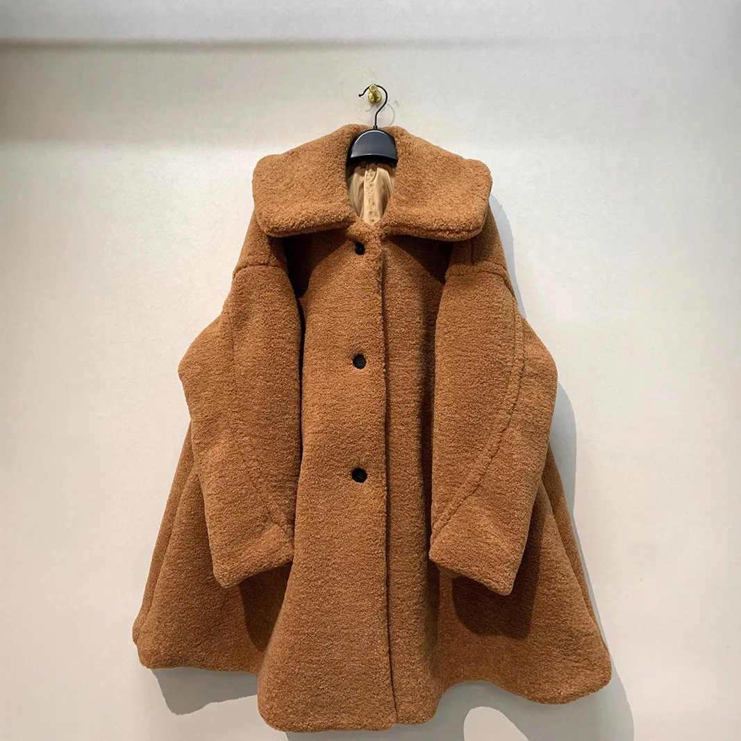 

Elegant Japan Turn-down Collar Luxury Coat Blends Lambswool Warm Thicked Loose Moda Jacket Personalized Premium Hight Waist Top