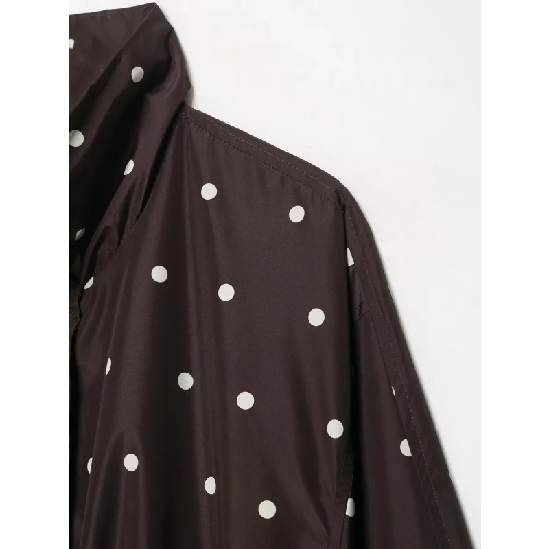 Herbst Damen Retro Polka Dot Jacke mit Stehkragen, Langen Ärmeln, Elastischem Saum, Leichter Windbreaker, Lockerer Passform, Brauner Reißverschluss, Lässiger Mantel – Detail 13