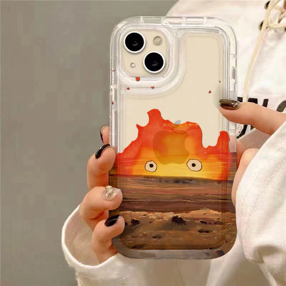 Phone Case for iPhone 16 15 14 13 12 11 Pro Max 7 8 Plus X XR XSMax Lovely flame M-Moving Airbag Anti Fall Clear Back Cover