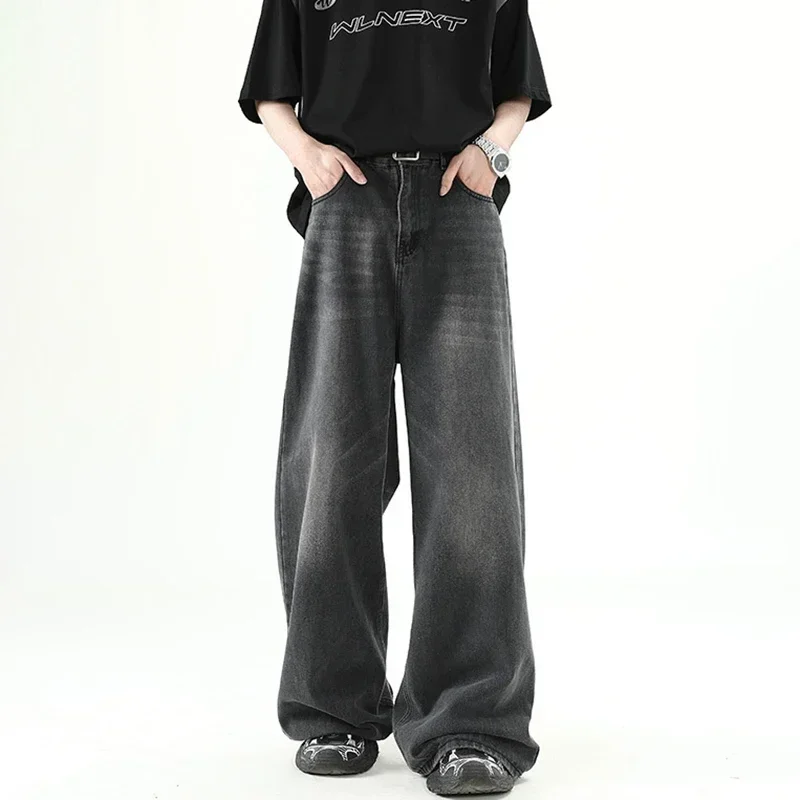 

Мужские джинсы в корейском винтажном стиле, свободные прямые, из денима, весна-осень 2026, универсальные, полноразмерные брюки