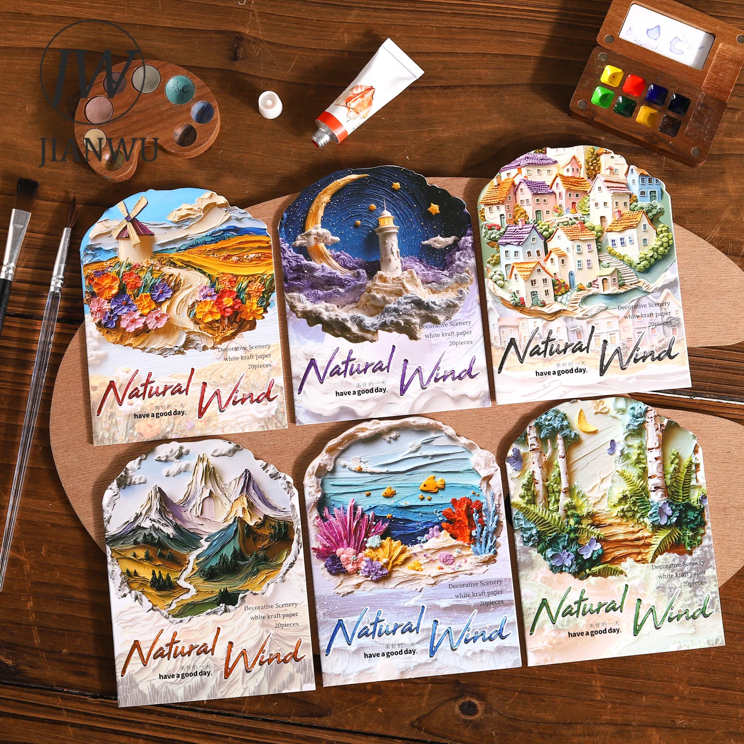 JIANWU Vintage Oil Painting Flower Town Mountain Landscape Material Collage Scrapbooking Sticker Creative DIY Journal Stationery