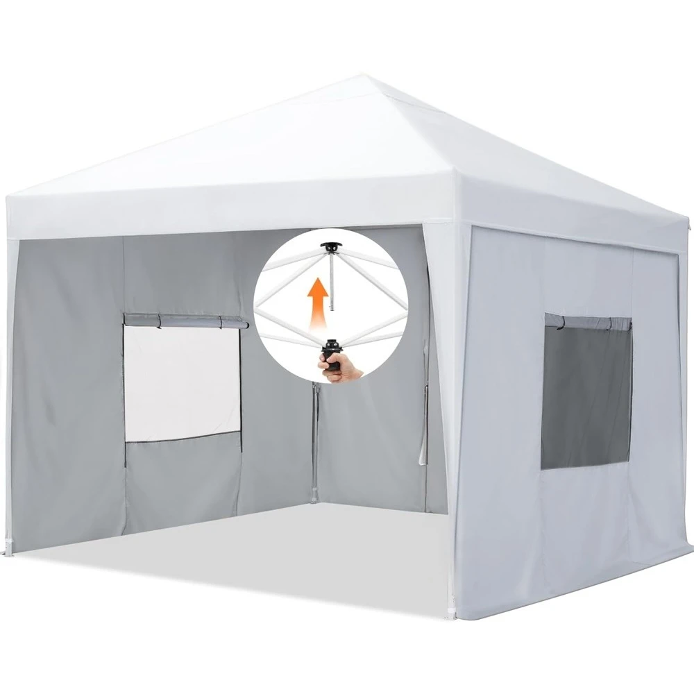 

Easy Pop up Canopy Tent 8'x8' with 4 Detachable Window Sidewalls, One Person Setup, Waterproof Outdoor Portable Vendor