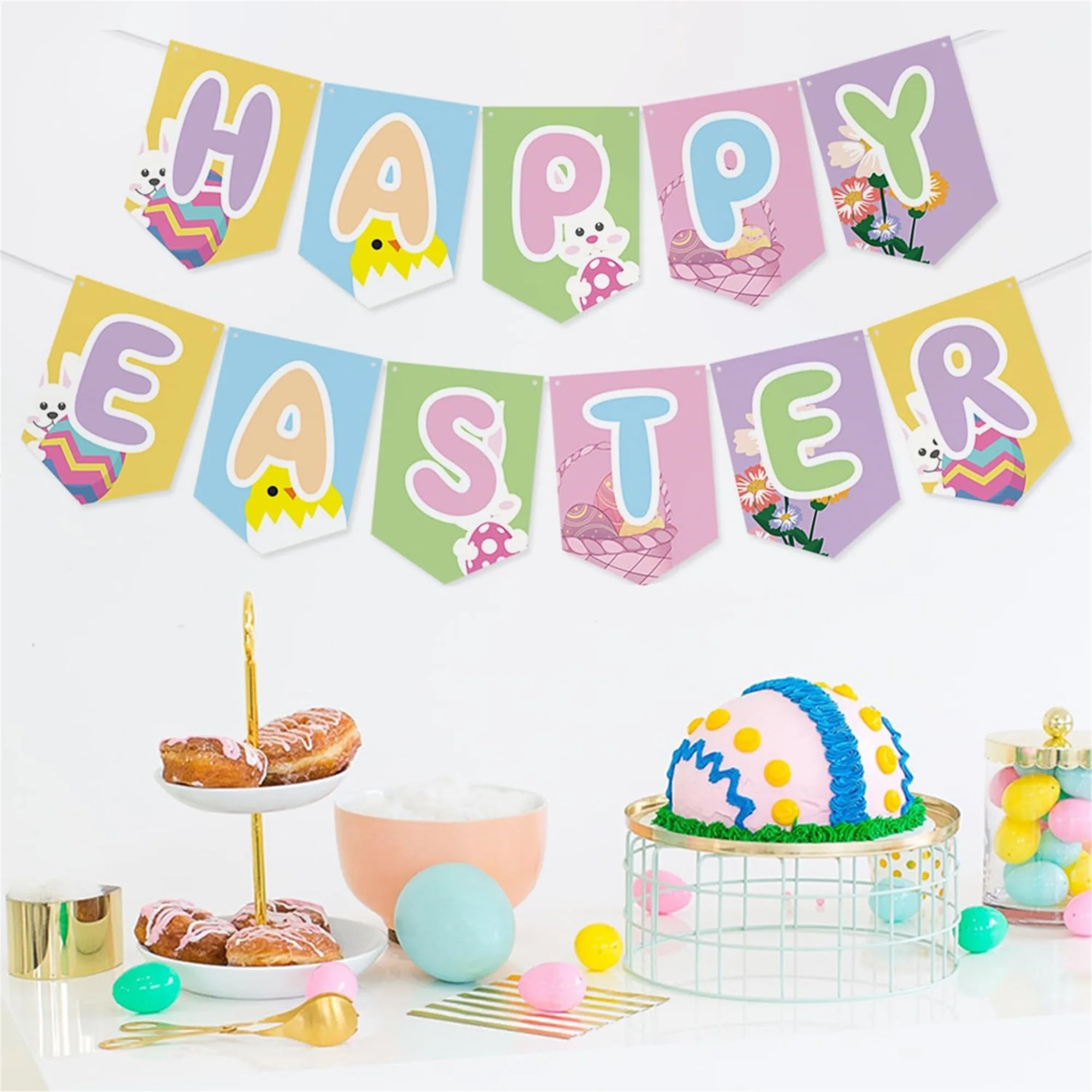

Easter Bunny Rabbit Garland with Floral Accents for Fireplace Mantel Decor Spring Farmhouse Decoration Bunny Theme