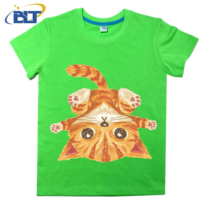 

Tabby upside-down printed kids T-shirt, summer cotton short-sleeved casual top, suitable for both boys and girls