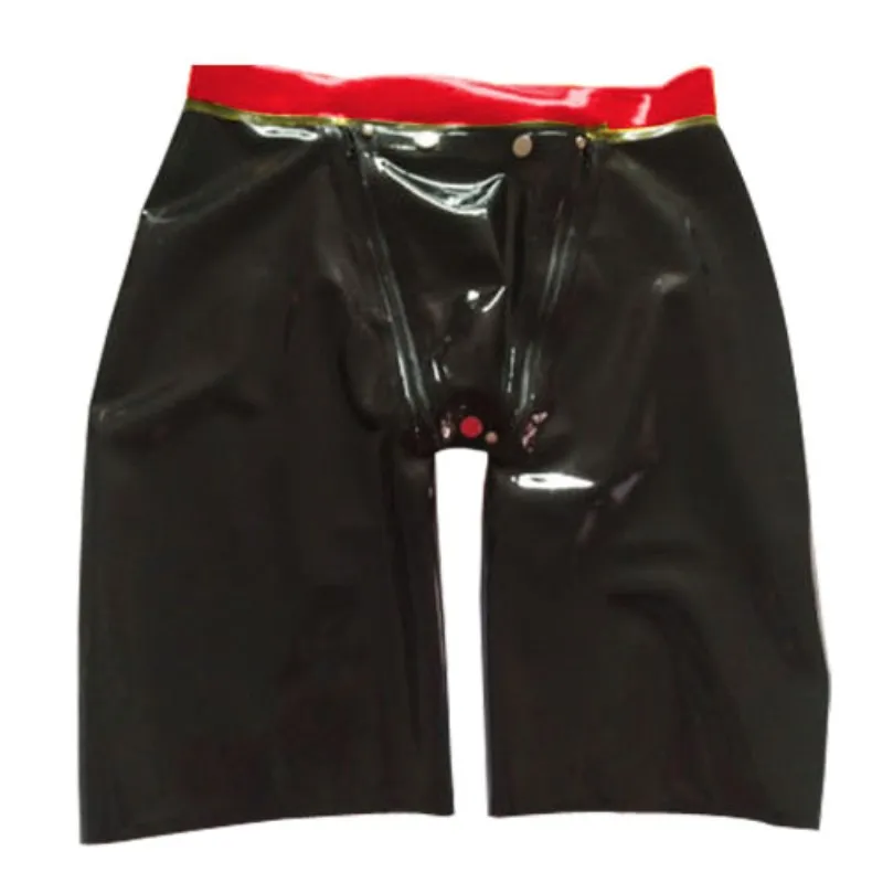 Latex 100% Natuurlijke Rubber Ondergoed Handgemaakte Nieuwe Boxer Shorts Slips Rood met Zwarte Dubbele Rits Materiaal Mannen Maat XXS-XXL