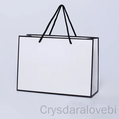 10pcs/lot Large New Creative Design Black Border White Kraft Paper Bag with Handle Wedding Party Favor Paper Gift Bags