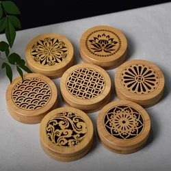 Bamboo Wooden Pan Incense Box Creative Hollow Out Retro Incense Burner DIY Household Indoor Incense Tea Ceremony Decoration