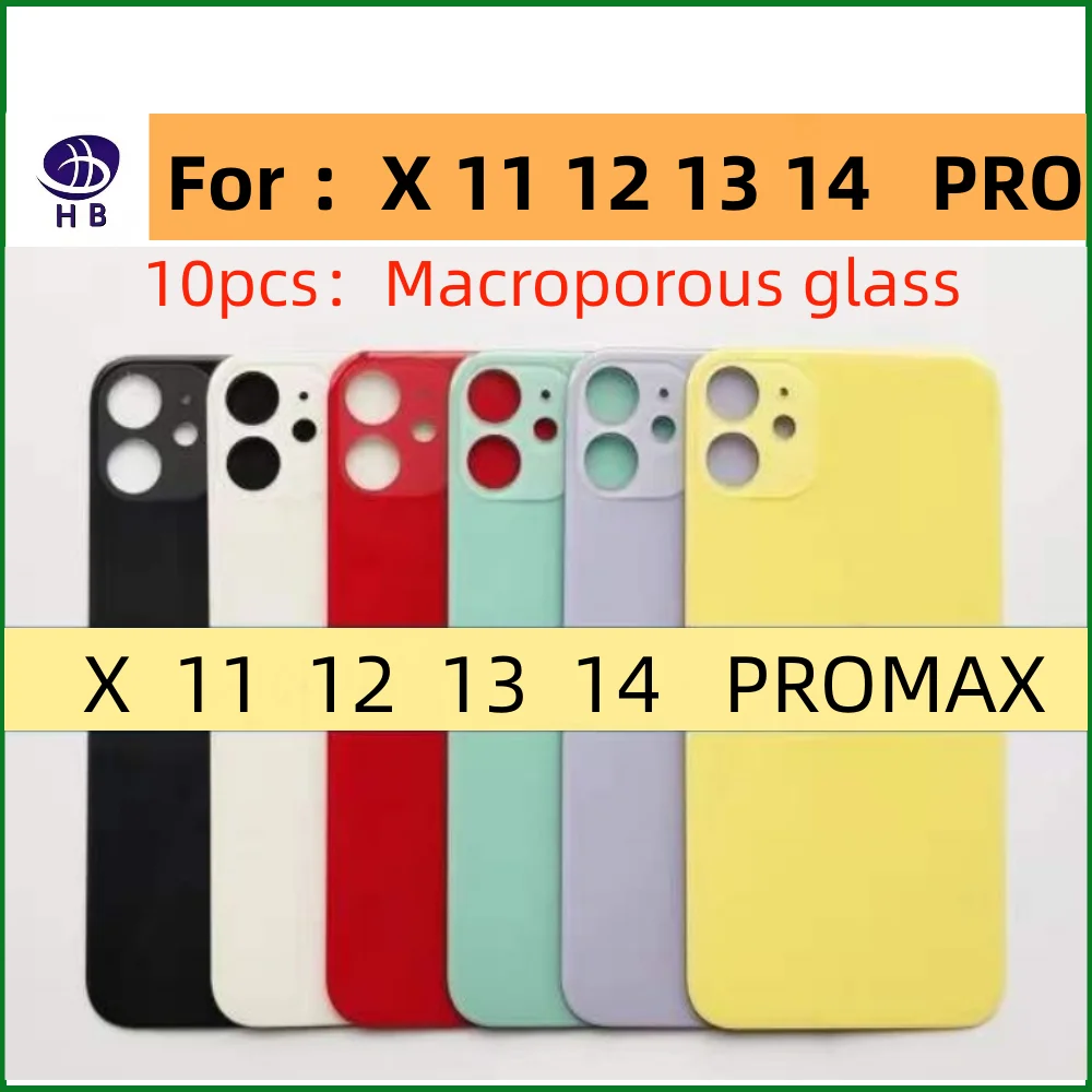 

10 шт. задняя крышка для iPhone14 X 11 12 13 14 Pro Max, большая замена отверстия для камеры, задняя стеклянная крышка аккумулятора, 13, заднее стекло
