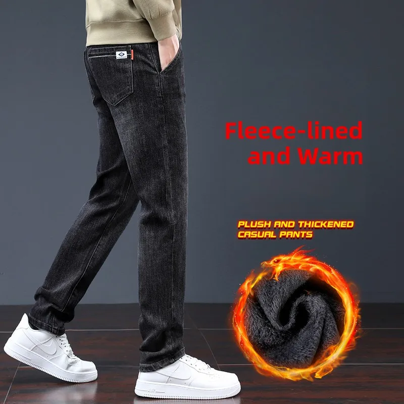 

Мужские повседневные джинсы Thiened Fce, эластичные брюки прямого кроя, осенне-зимние, удобные, эластичные, повседневные брюки