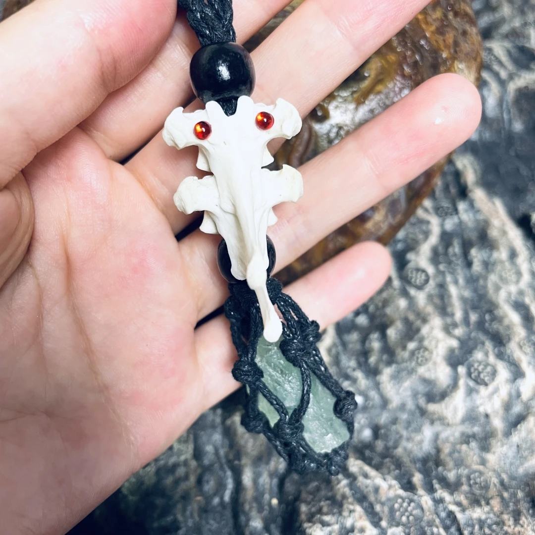 

3158 Fox Bone Crystal Forest Whisper Necklace Handmade Original Design Unique Jewelry for Men Women Daily Wear Special Occasions