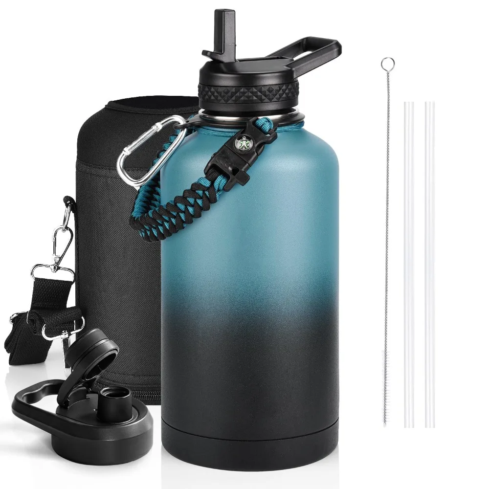 64oz/87oz Water Bottle Insulated Leakproof - Half Gallon Water Jug Black for Men