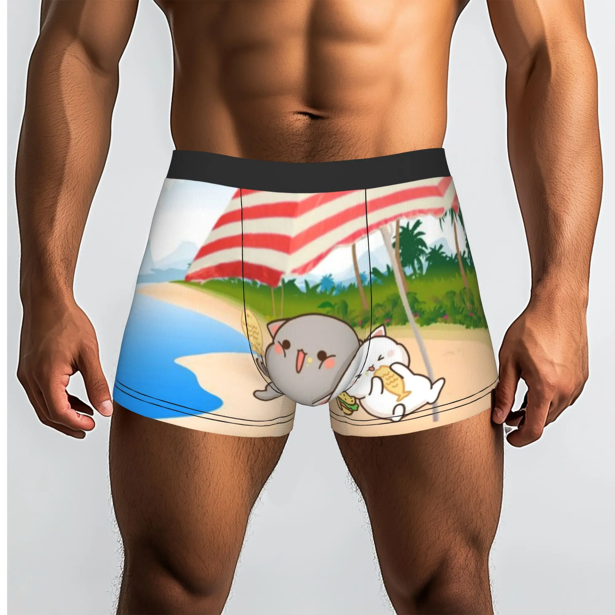 Customized Male Novelty Peach And Goma Mochi Cat Underwear  Boxer Briefs Stretch Shorts Panties Underpants