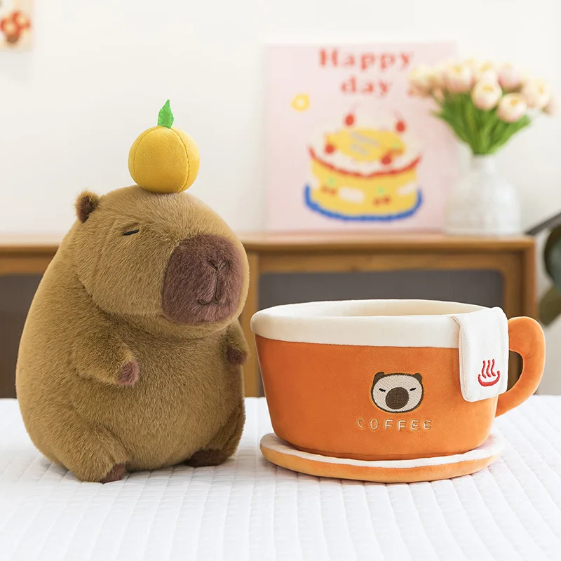 45cmの新しいオレンジ色のカピバラのコーヒーカップ型ぬいぐるみ、子供への誕生日プレゼント、自動販売機の景品、卸売販売
