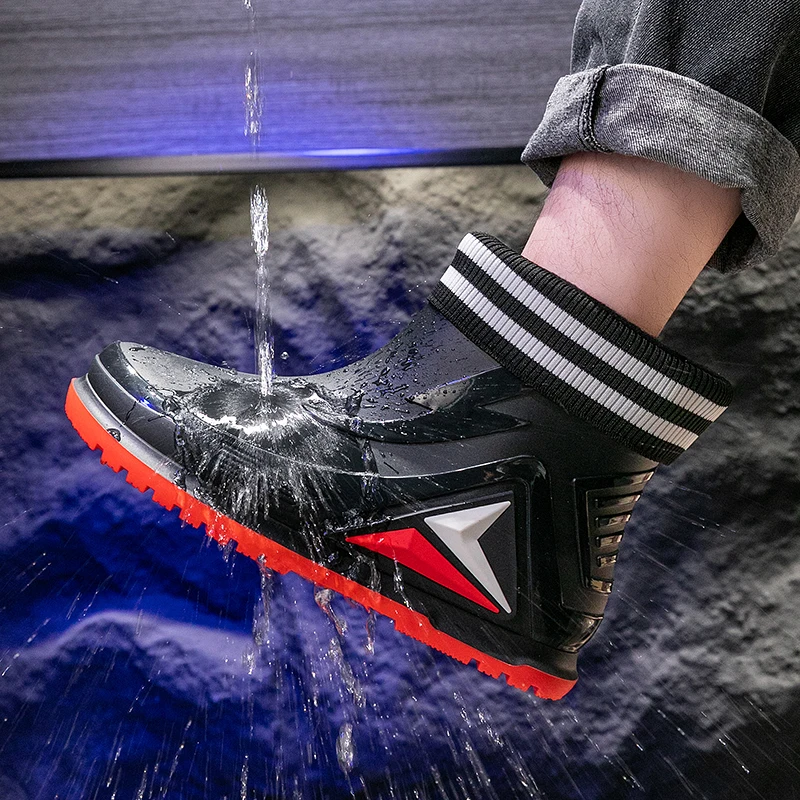 

Летние модные мужские непромокаемые резиновые сапоги, женская повседневная резиновая обувь на плоской подошве, зимние теплые кухонные рабочие ботинки